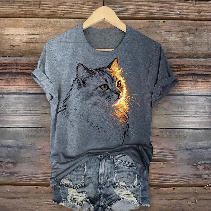 Lässiges T-Shirt Mit Katzenprint