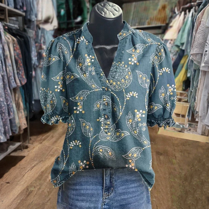 Vintage-Bluse Mit Blumendruck
