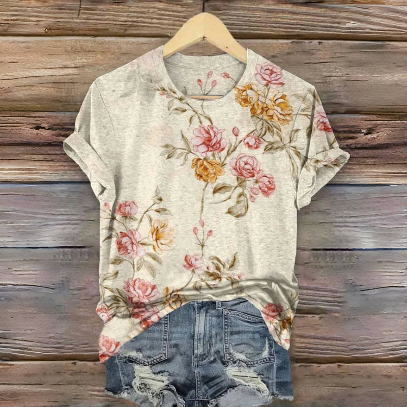 Vintage-T-Shirt Mit Blumendruck