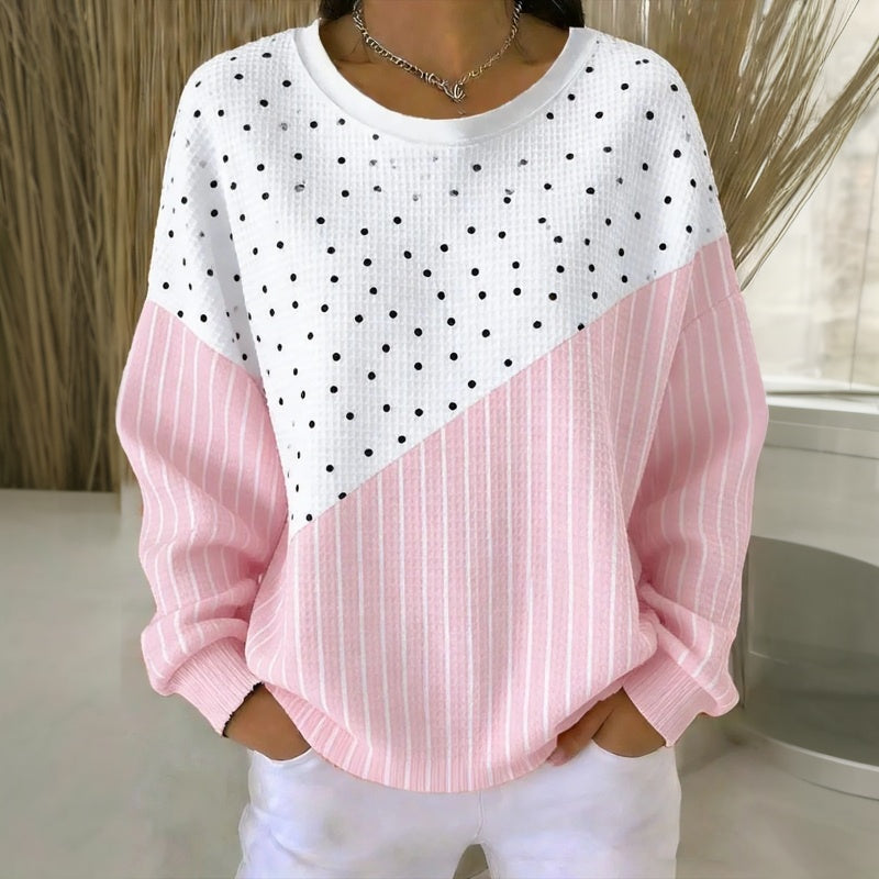 Lässiges Sweatshirt Mit Punkten Und Streifen