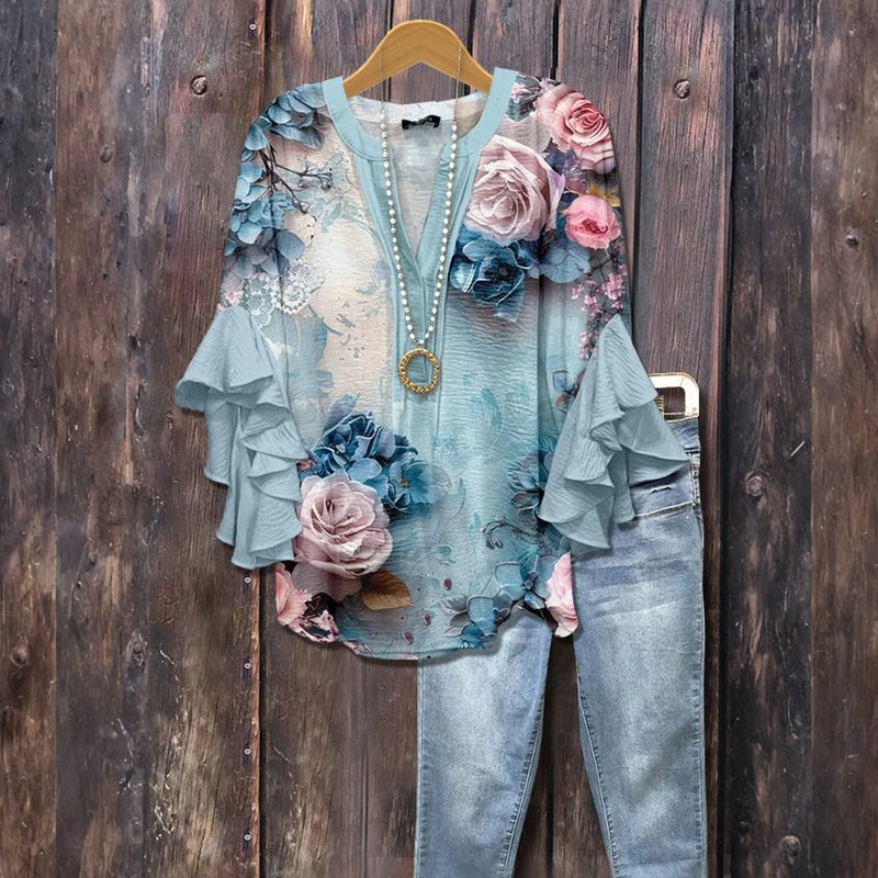 Vintage-Bluse Mit Blumendruck