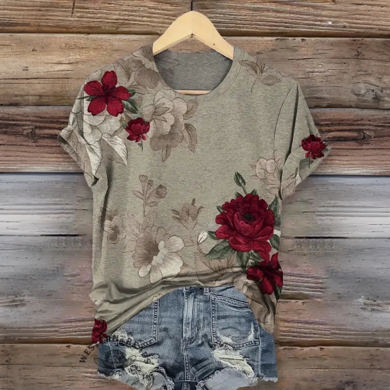 Vintage-T-Shirt Mit Blumendruck