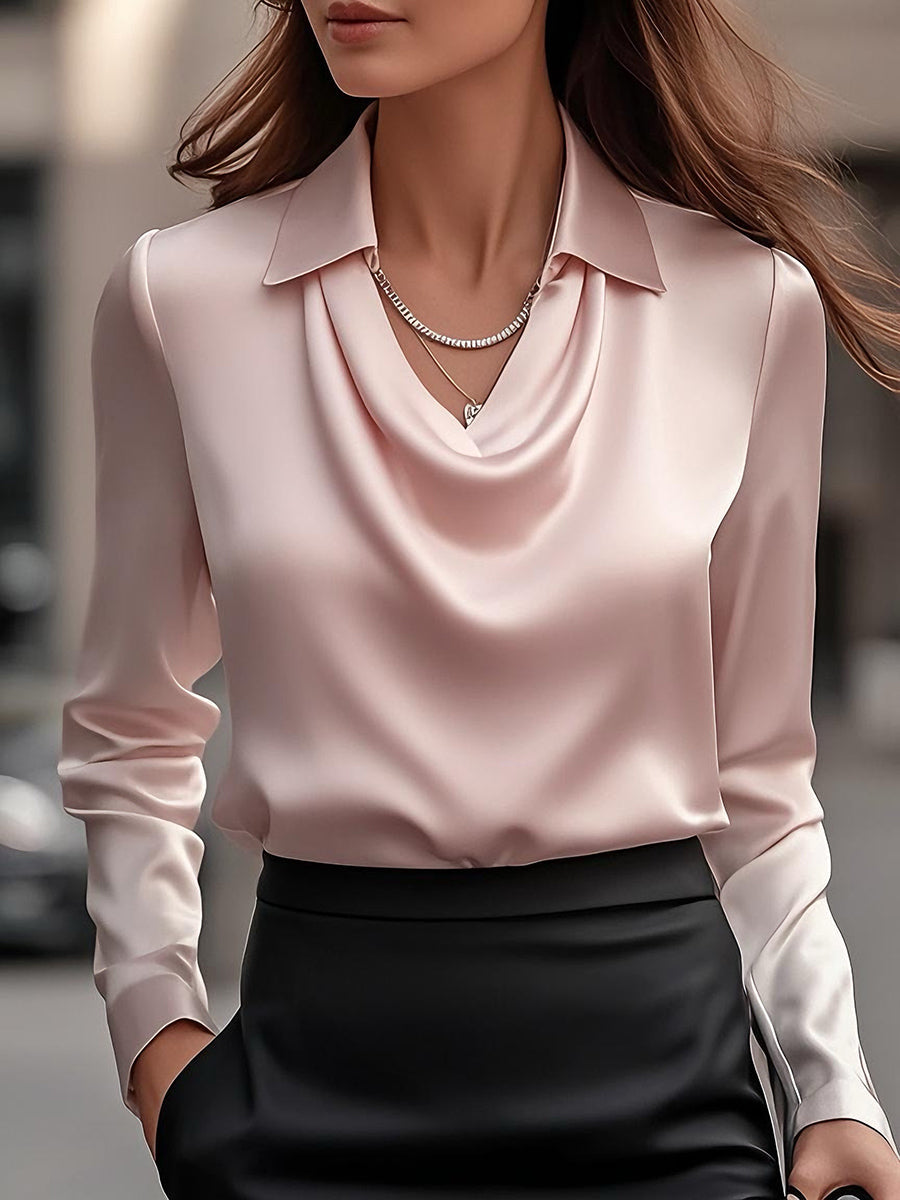 Camicetta Elegante in Raso Bianco con Scollo Drappeggiato