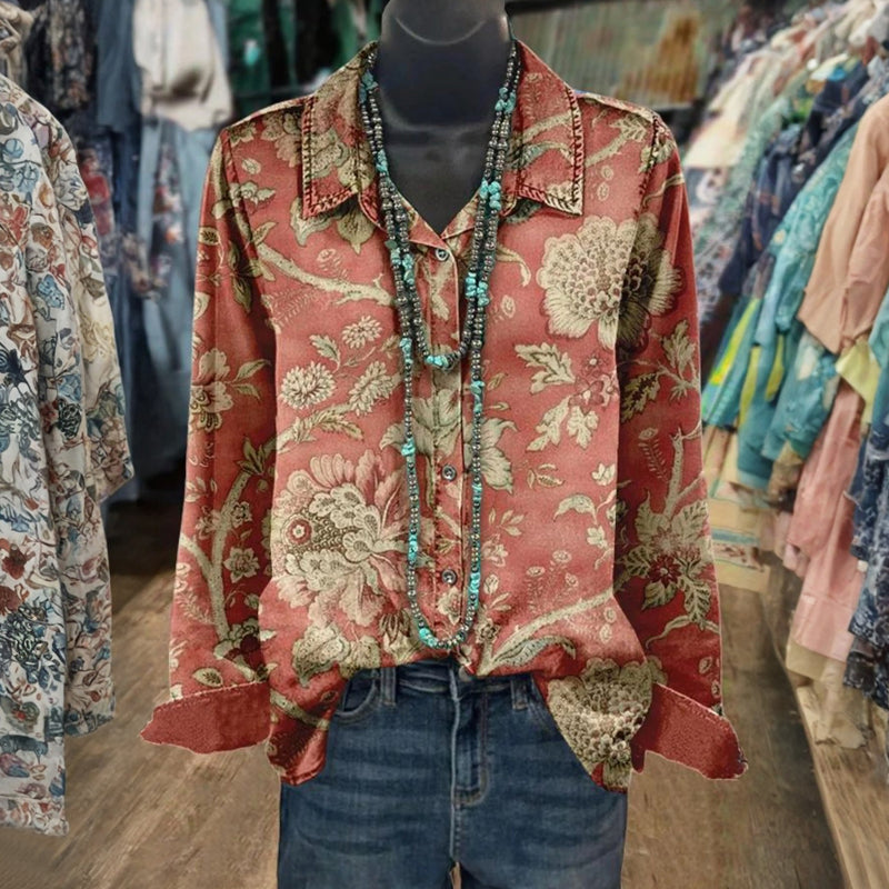 Vintage-Bluse Mit Blumendruck
