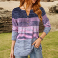 【Lange Ärmel】Gestreifte Bluse Mit Farbblock