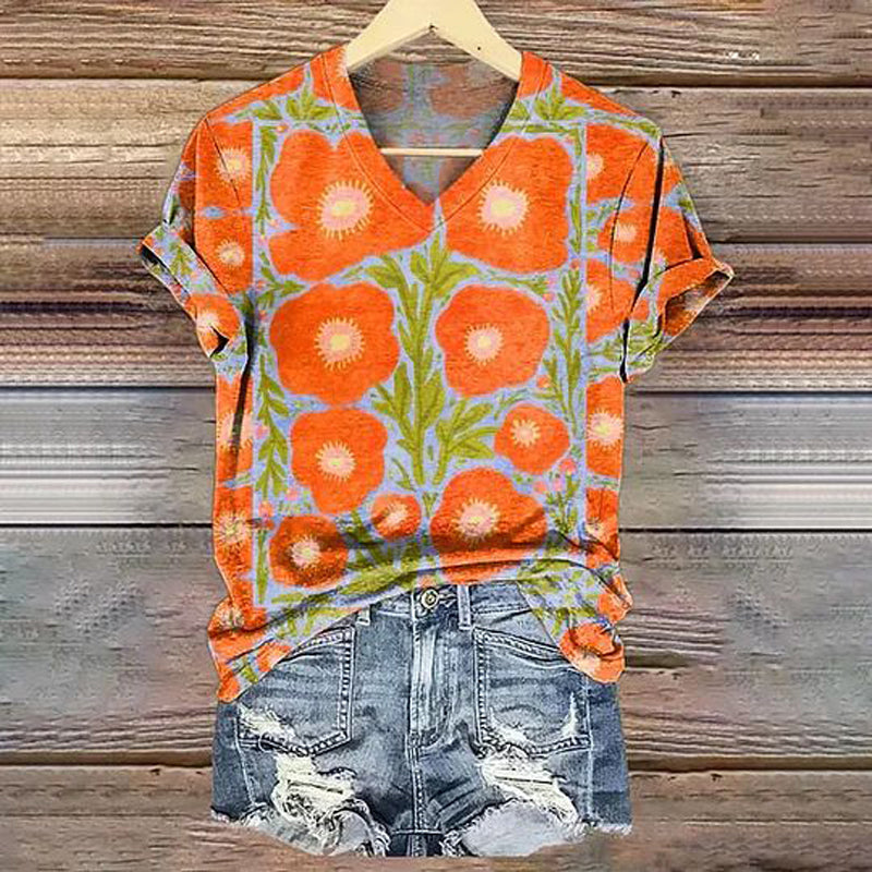 Lässiges T-Shirt Mit Blumendruck