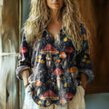 Vintage Bluse Mit Pilzdruck