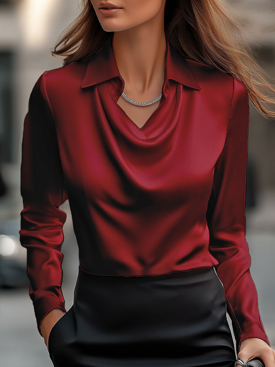 Camicetta Elegante in Raso Bianco con Scollo Drappeggiato