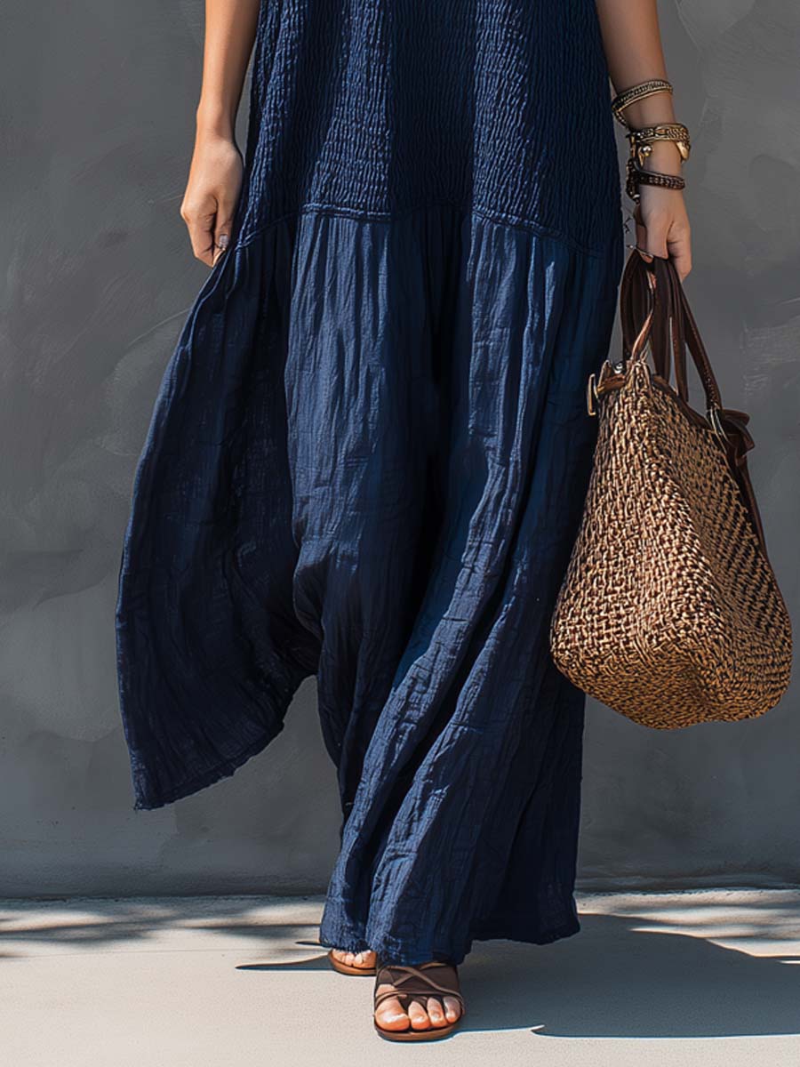 Abito Maxi Boho Patchwork in Cotone e Lino
