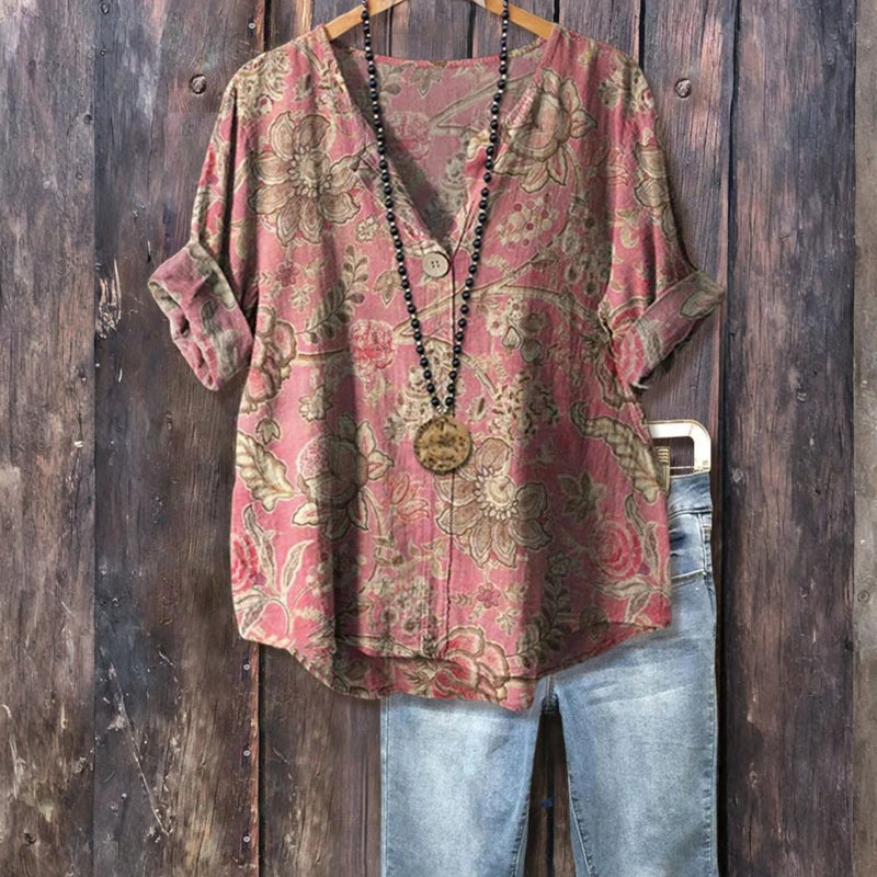 Vintage-Bluse Mit Blumendruck