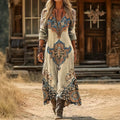 【Lange Ärmel】Vintage-Kleid Im Ethnischen Stil