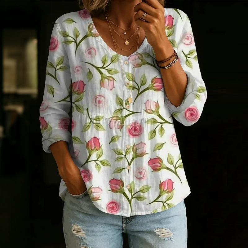【Lange Ärmel】Vintage-Bluse Mit Blumenmuster