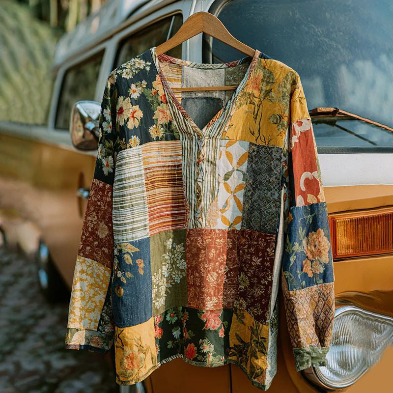 Vintage-Bluse Mit Blumendruck