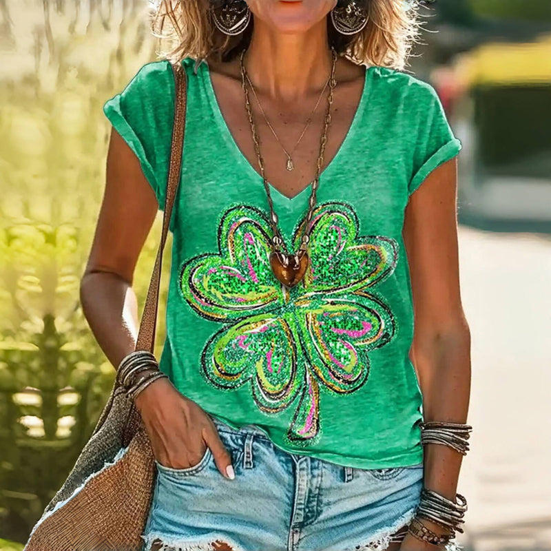 T-Shirt Mit Kleeblatt-Print
