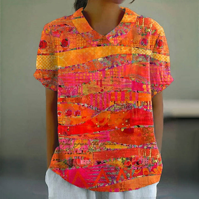 Vintage-Bluse Mit Abstraktem Druck