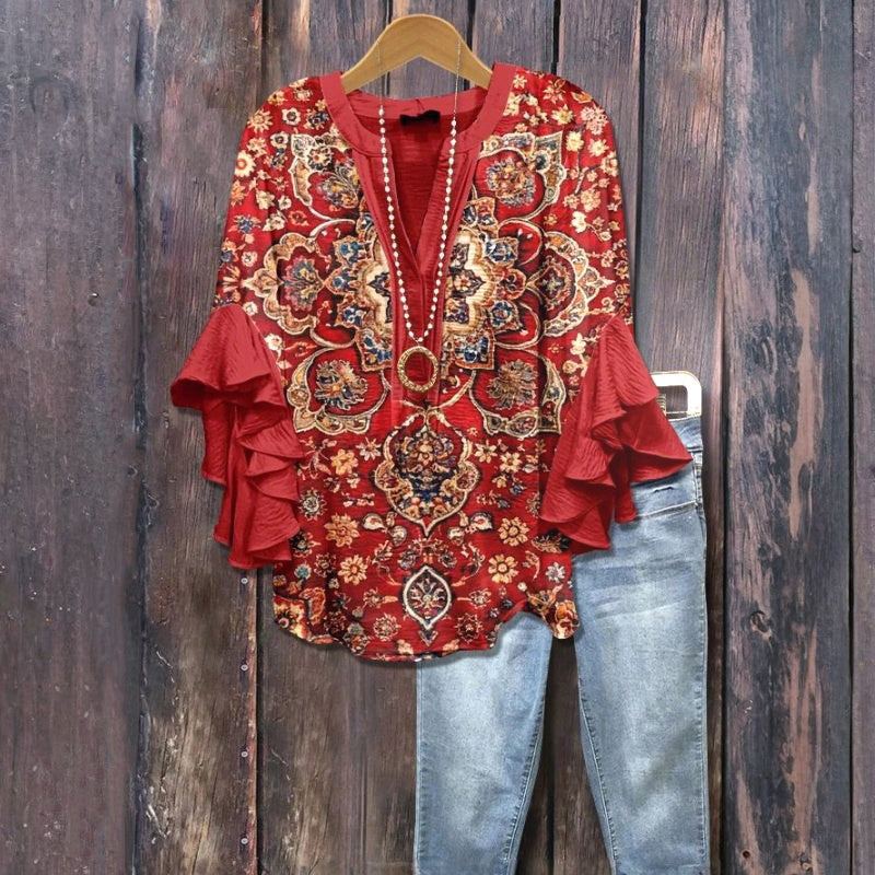 Vintage-Bluse Mit Blumendruck