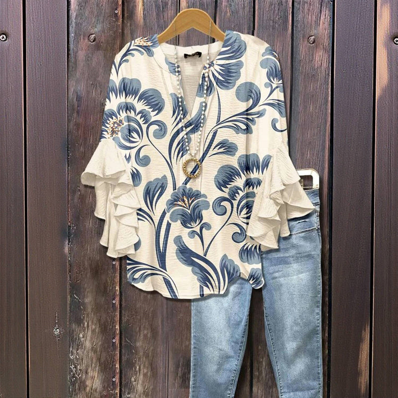 Vintage-Bluse Mit Blumendruck