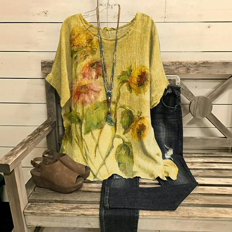 Vintage-Bluse Mit Blumendruck