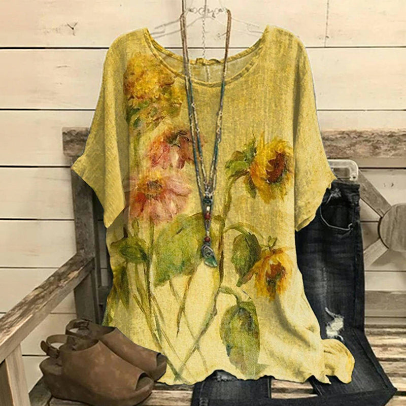 Vintage-Bluse Mit Blumendruck