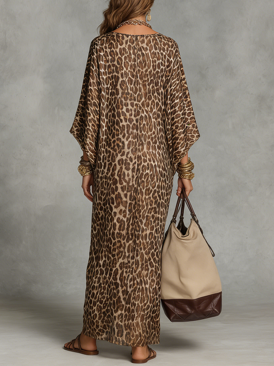 Abito Maxi Leopardato con Nodo Frontale Elegante