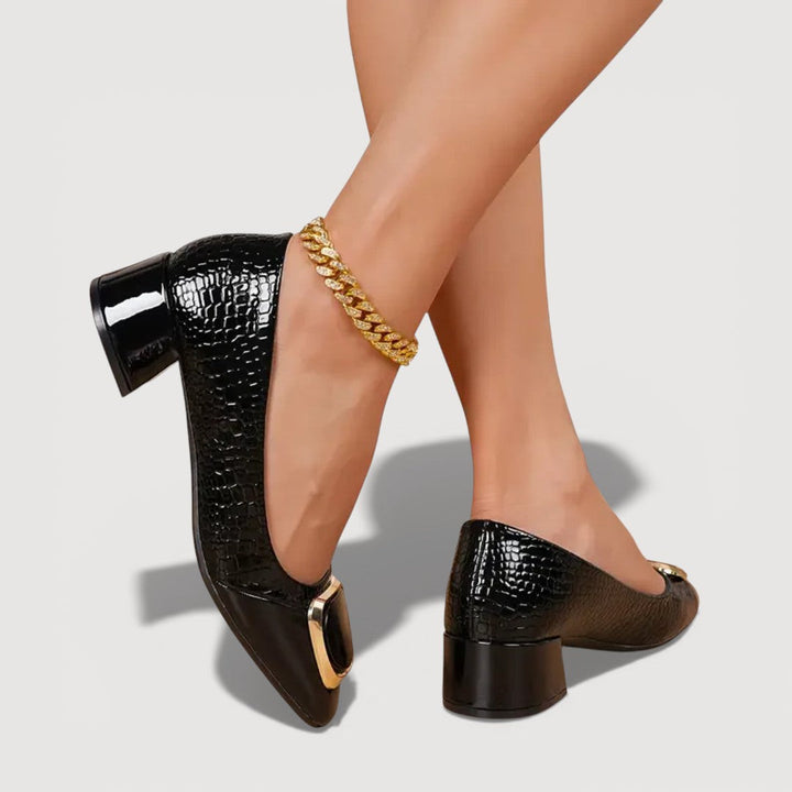 Livana | Zapatos de Tacón Bajo Efecto Croco