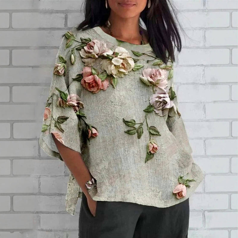 Vintage-Bluse Mit Blumendruck