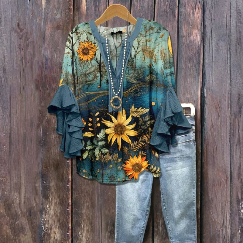 Vintage Bluse Mit Blumendruck