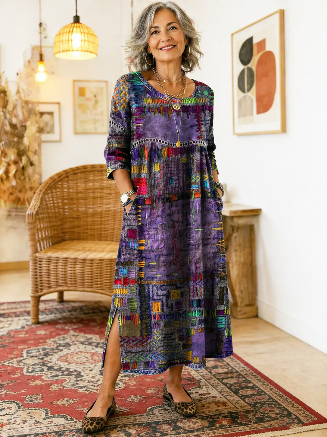 Manuela | Abito in denim con patchwork etnico