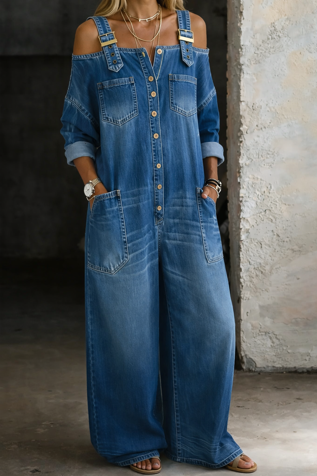 Giulia | Tuta in denim con spalle scoperte