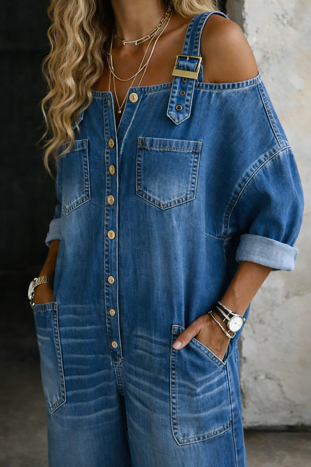 Giulia | Tuta in denim con spalle scoperte