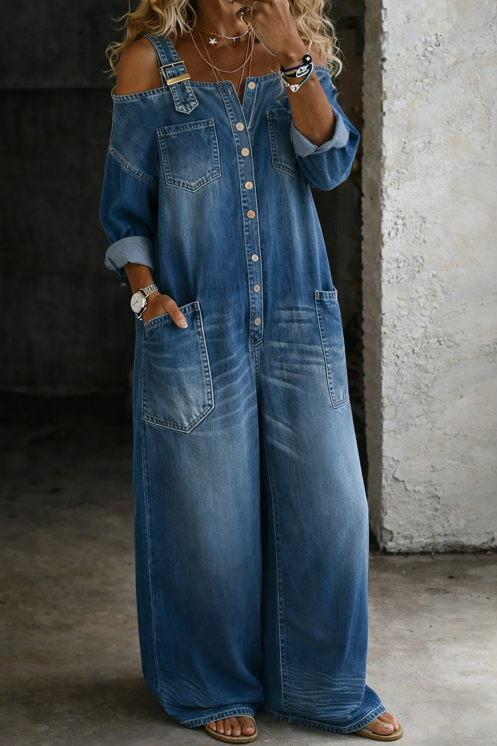 Giulia | Tuta in denim con spalle scoperte