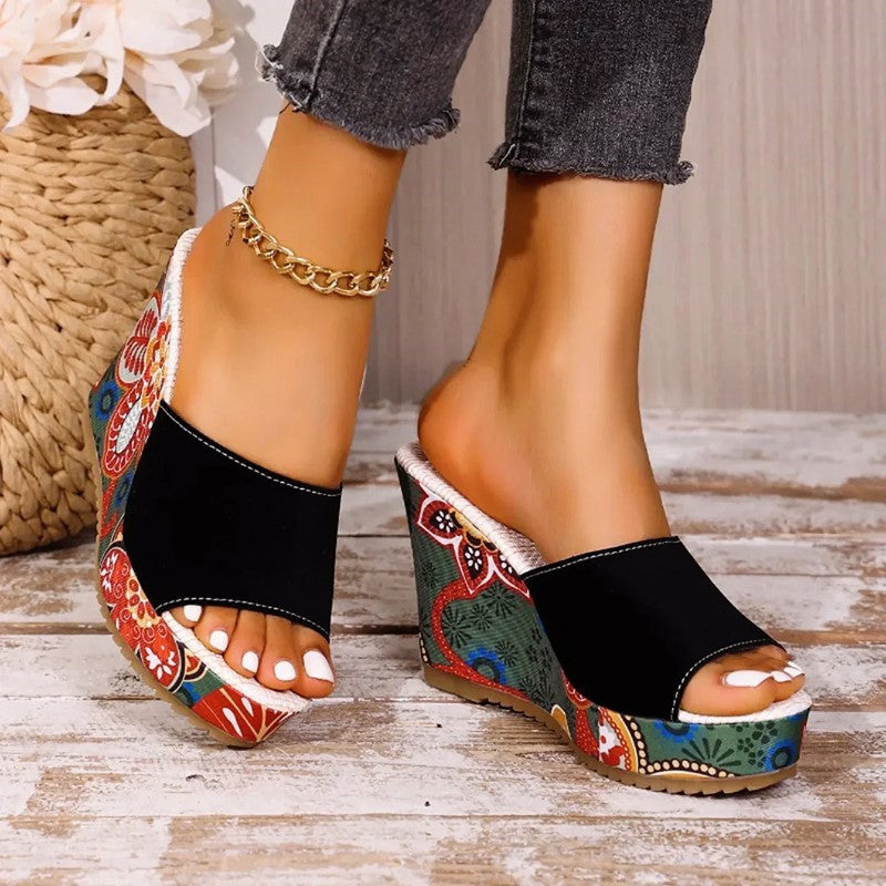 Tina Duval | Sandali Boho in Velluto con Zeppa