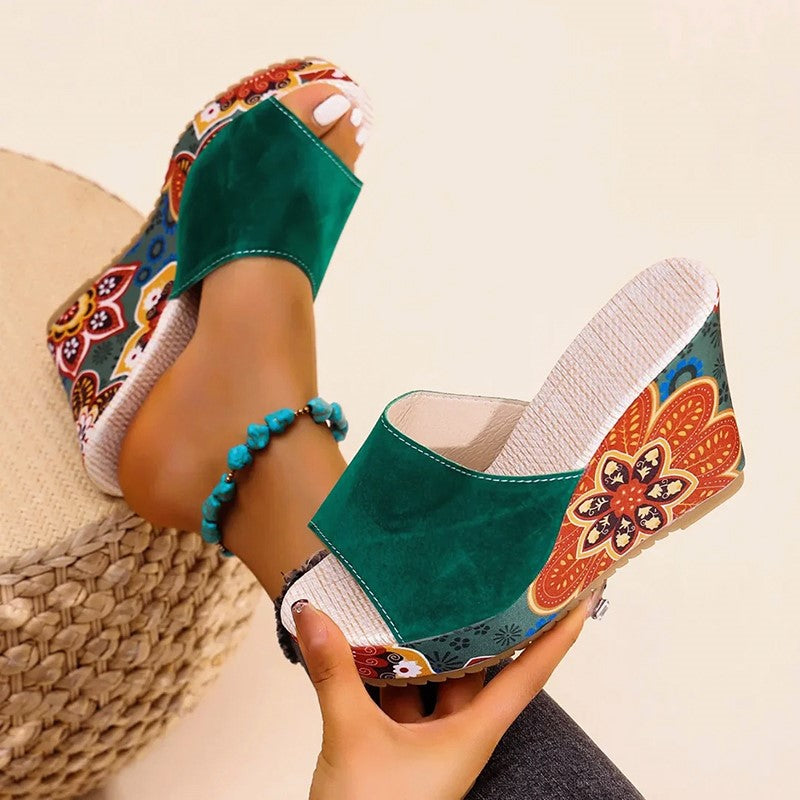 Tina Duval | Sandali Boho in Velluto con Zeppa