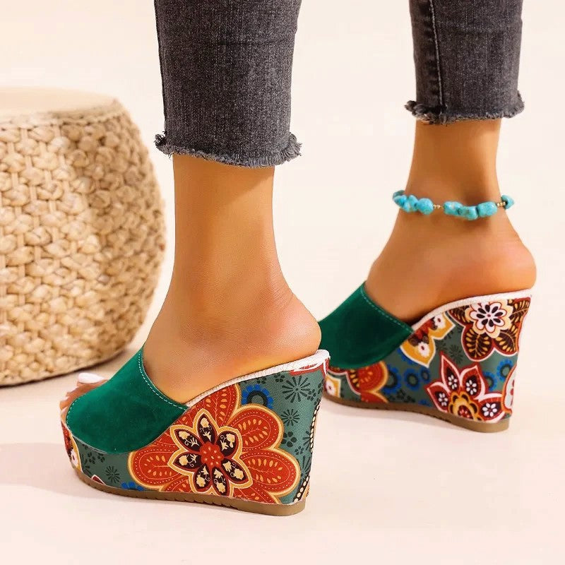 Tina Duval | Sandali Boho in Velluto con Zeppa