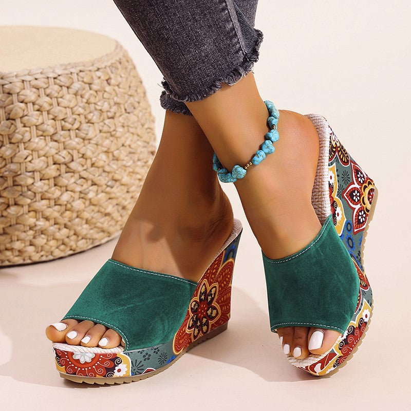 Tina Duval | Sandali Boho in Velluto con Zeppa