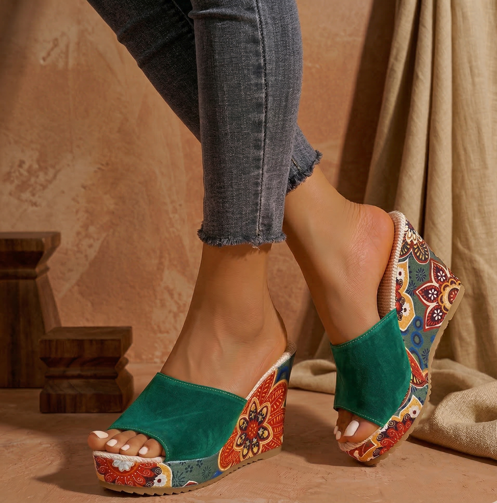 Tina Duval | Sandali Boho in Velluto con Zeppa