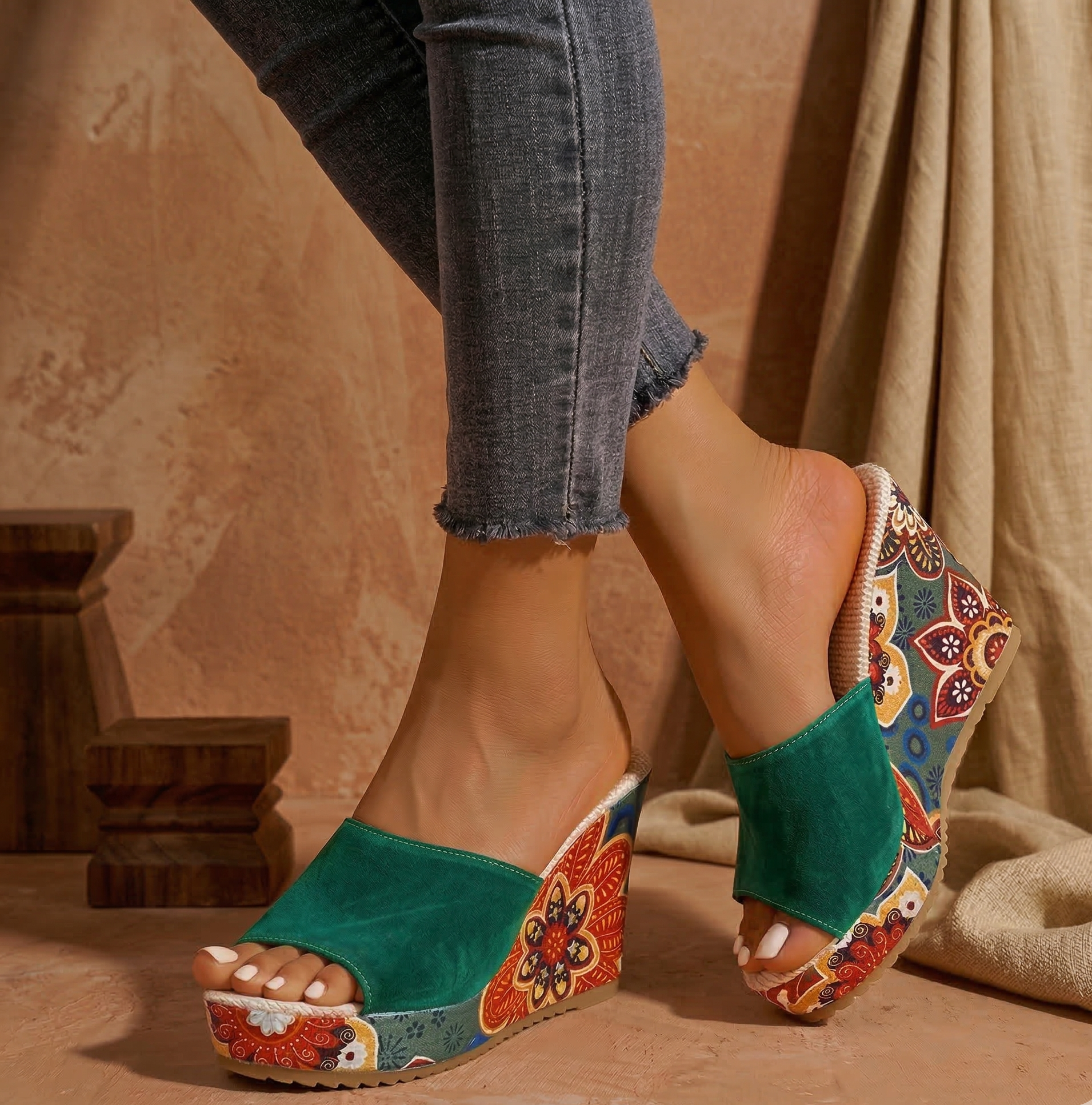 Tina Duval | Sandali Boho in Velluto con Zeppa