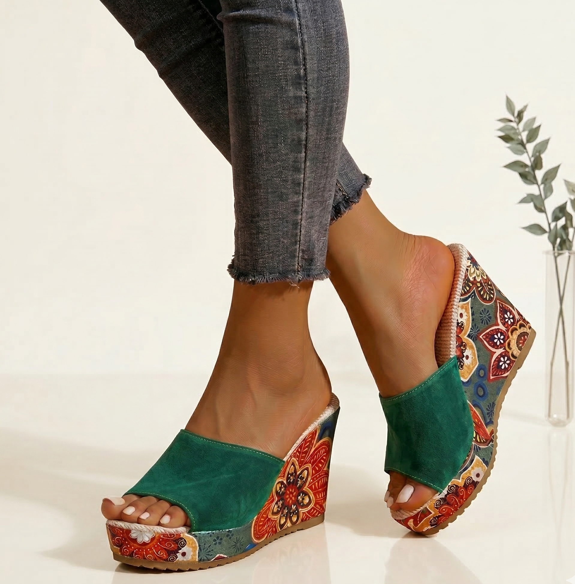 Tina Duval | Sandali Boho in Velluto con Zeppa