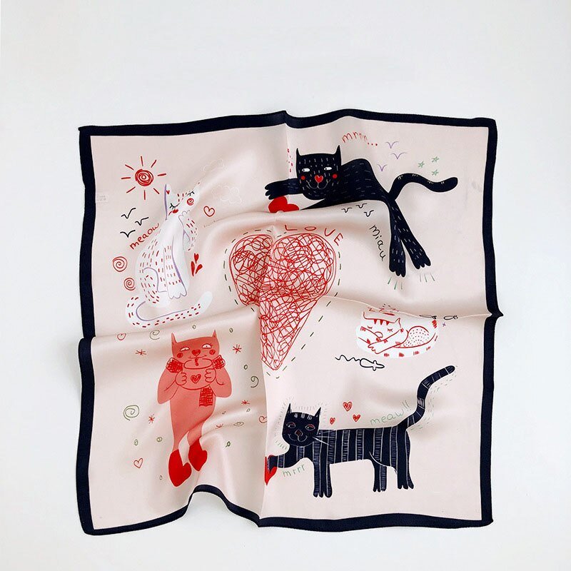 【100% Seide】Lässiger Schal Mit Katzenprint