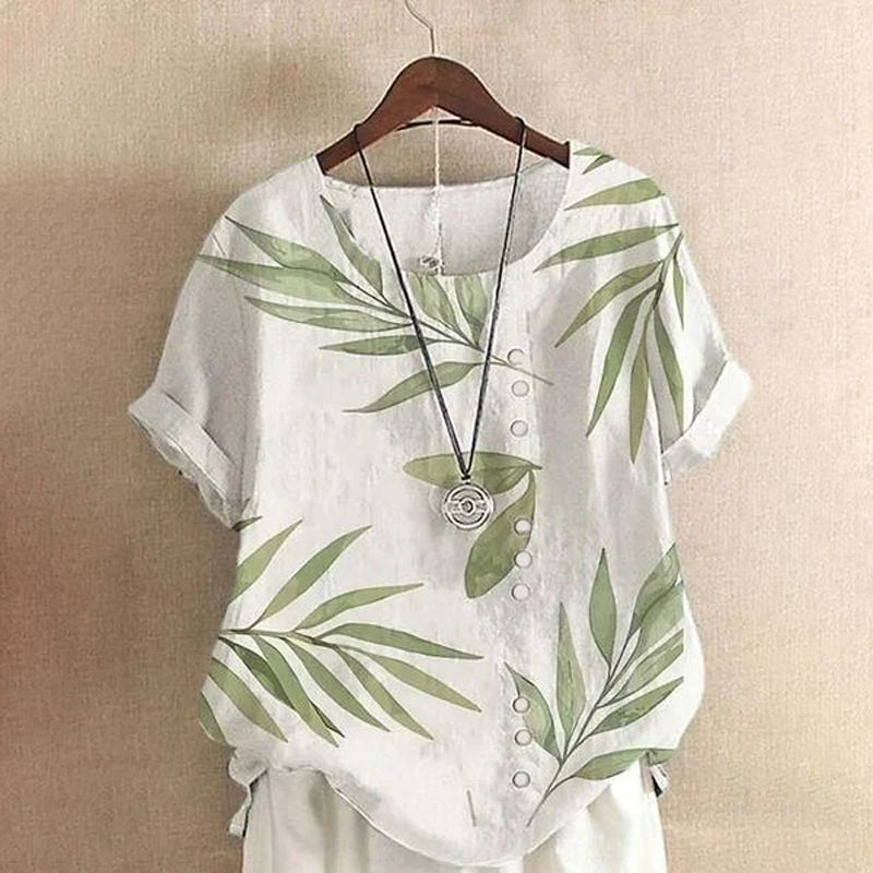 Lässige Bluse Mit Blattmuster