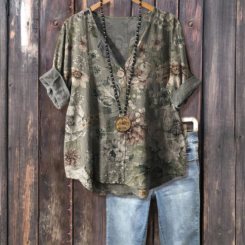 Vintage-Bluse Mit Blumendruck