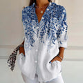 【Lange Ärmel】Vintage-Bluse Mit Blattdruck