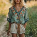 Vintage-Bluse Mit Blumendruck