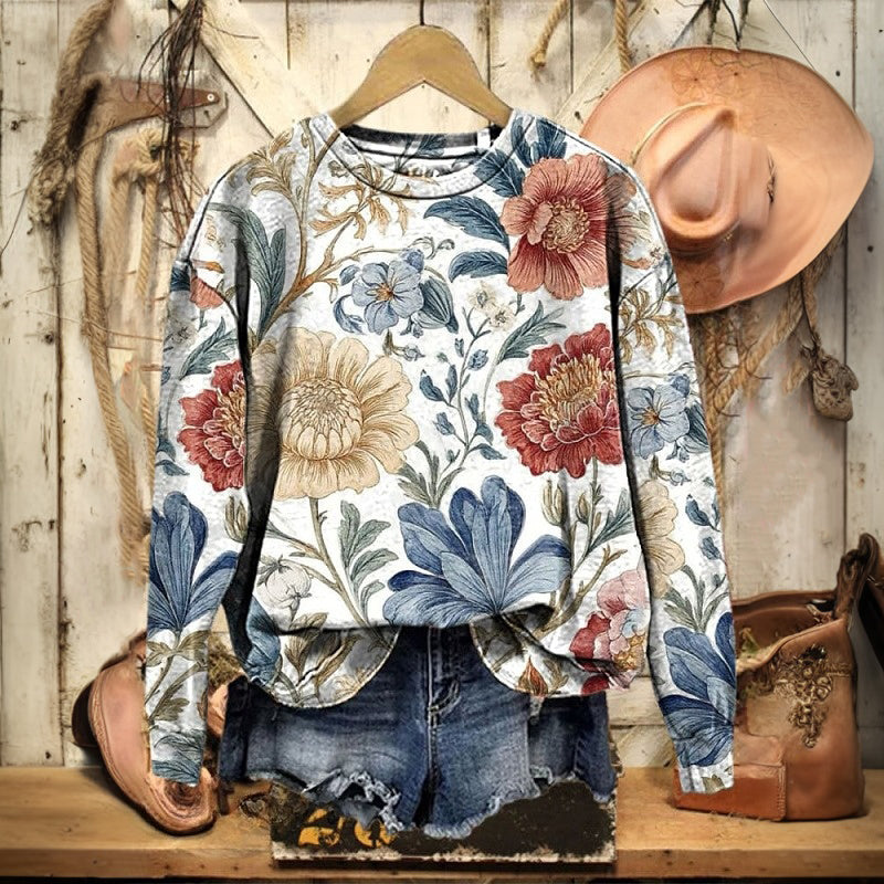 Lässiges Sweatshirt Mit Blumendruck