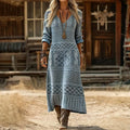 【Lange Ärmel】Vintage-Kleid Mit Geometrischem Muster
