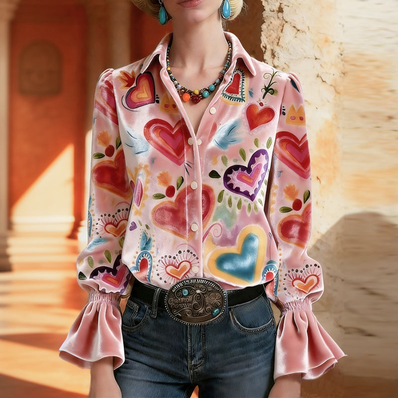 Vintage Bluse Mit Herzmuster