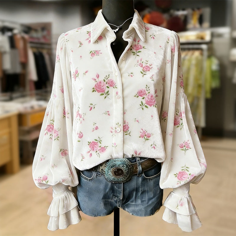 Lässiges Bluse Mit Blumendruck