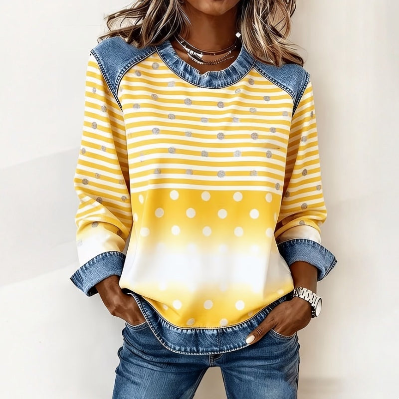 Lässiges Sweatshirt Mit Punkten Und Streifen