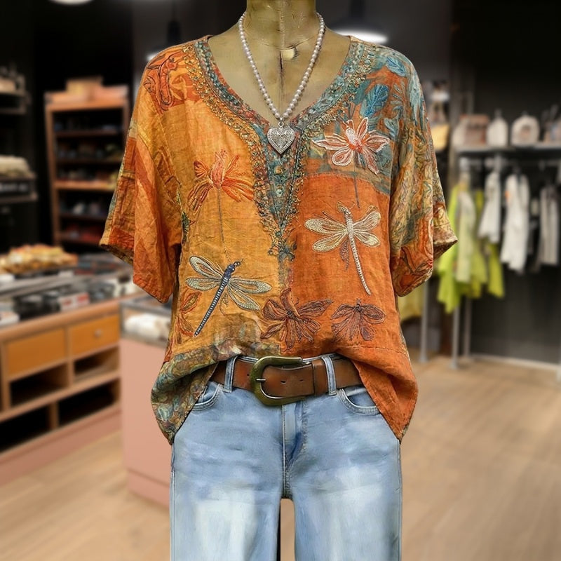 Vintage-Bluse Mit Libellenmuster