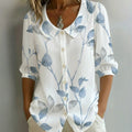 Lässige Bluse Mit Blättermuster